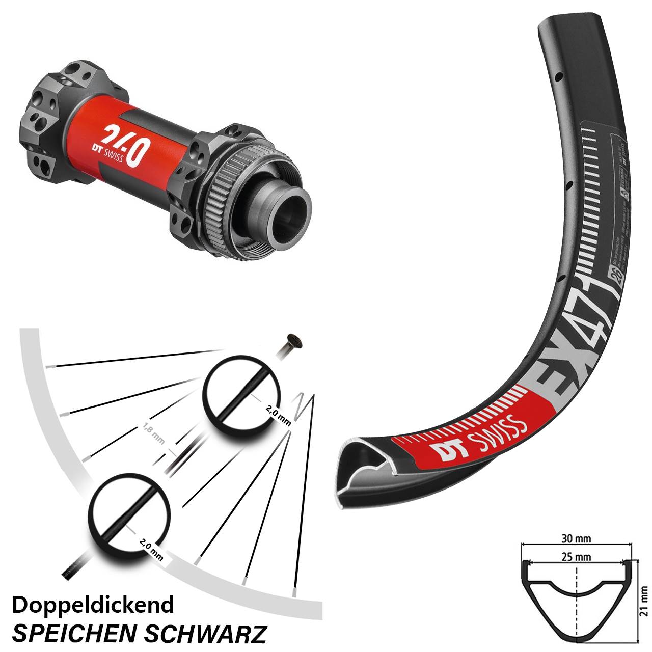 DT Swiss 240 Nabe Straightpull Centerlock Boost EX 471 Vorderrad 27,5 Zoll