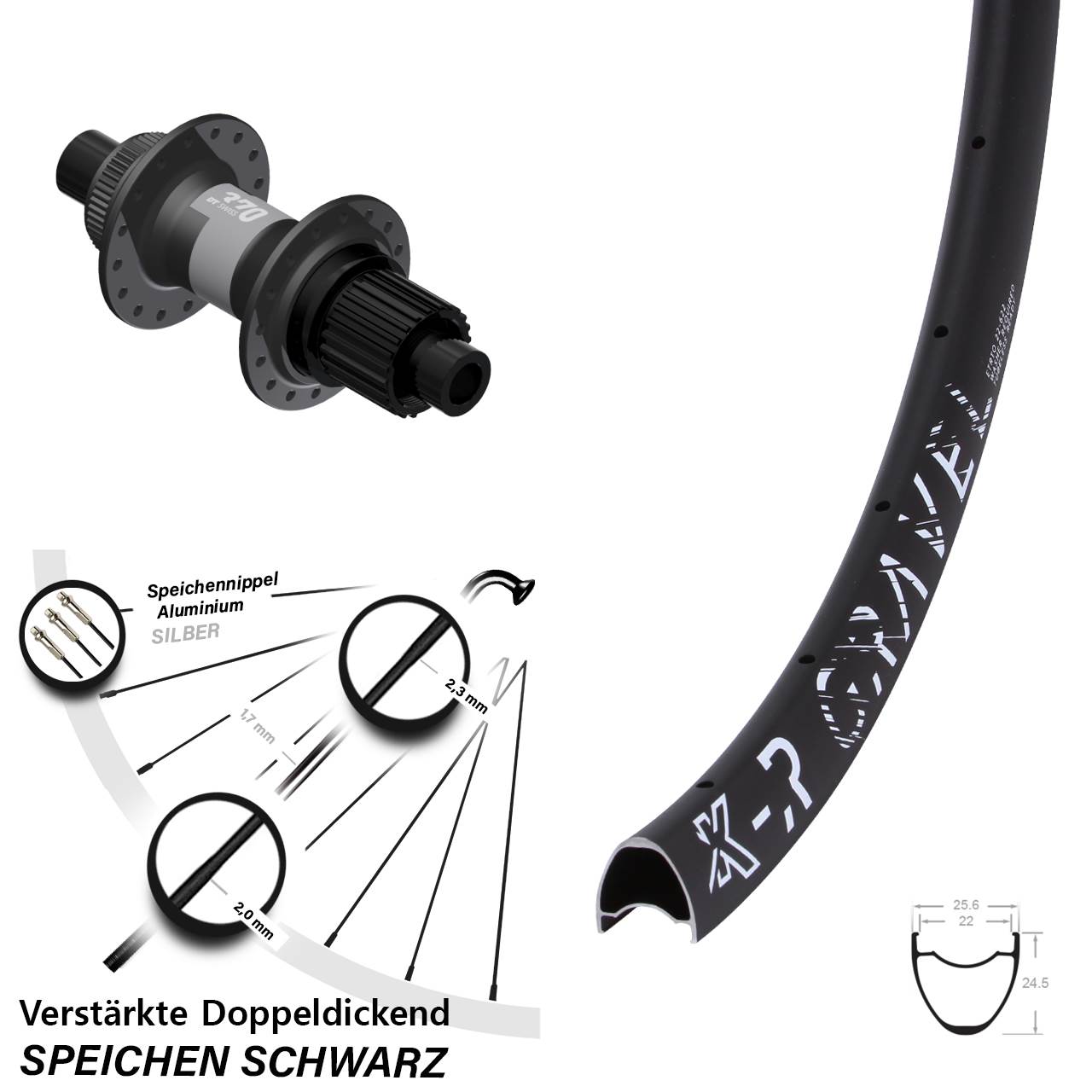 28 Zoll KX-R Gravel DT Swiss 370 Disc Laufrad 12x142 Shimano Micro Spline