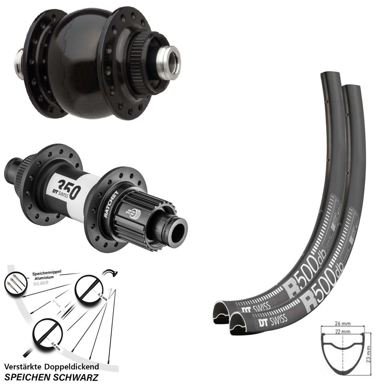 29 Zoll DT Swiss R500 350 SON 28 Micro Spline Centerlock Laufradsatz 12x100/142