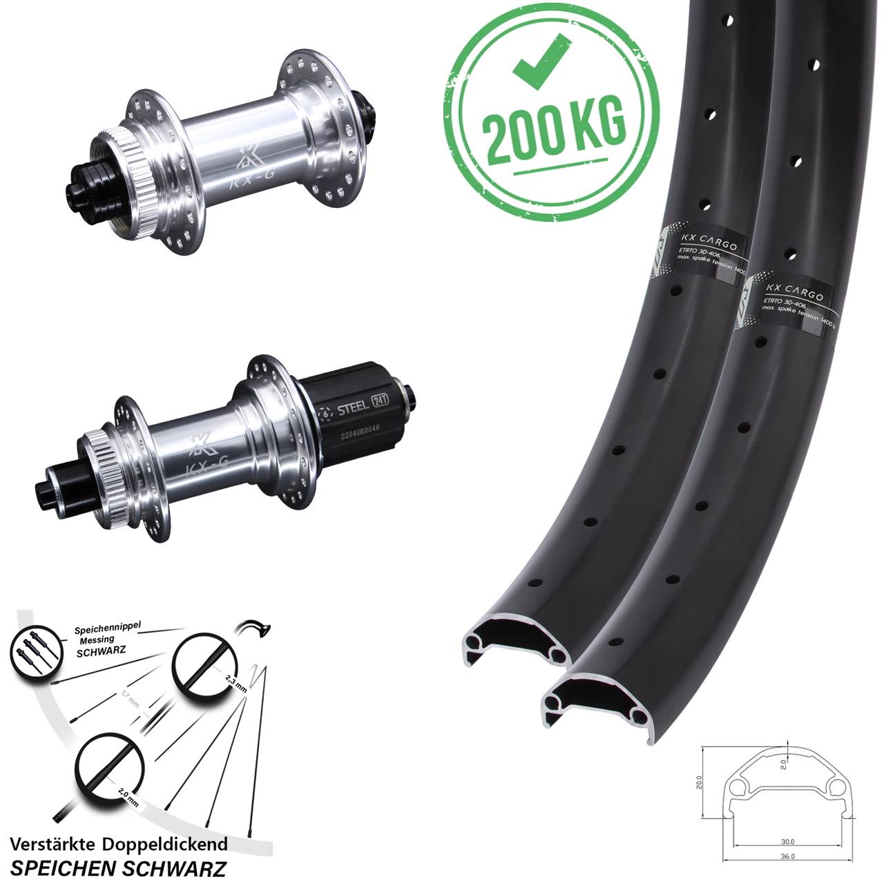 29 Zoll Laufradsatz Centerlock für Schnellspanner KX-GS Cargo 8-12 fach