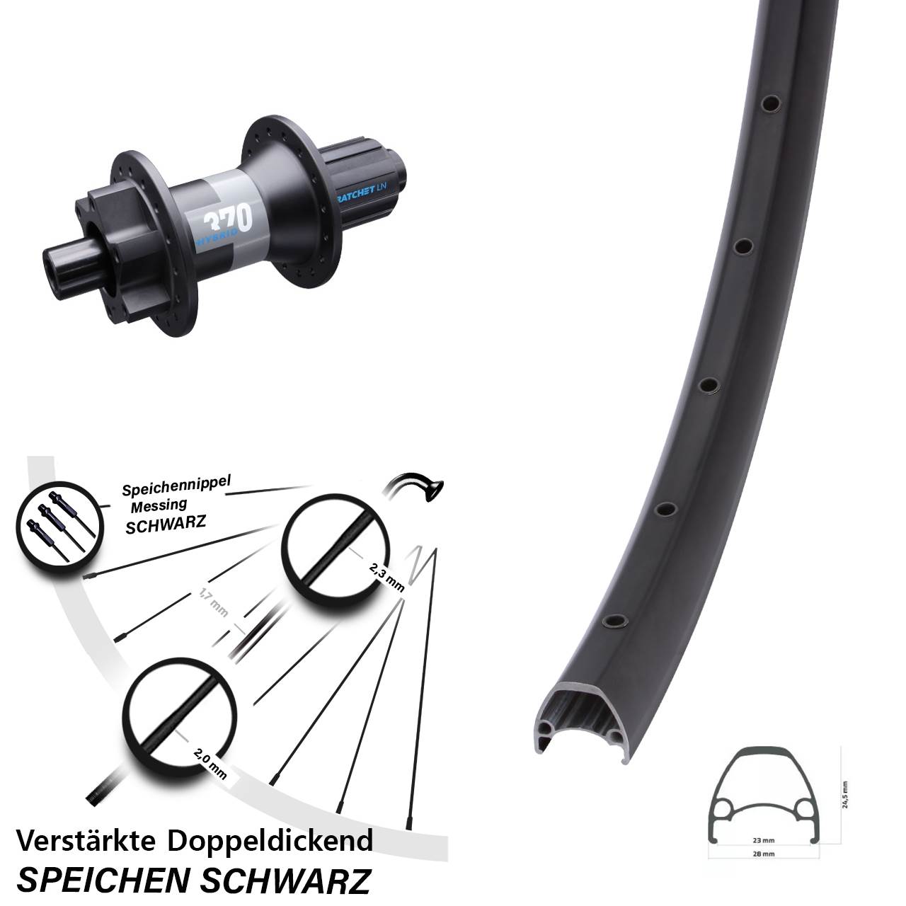 Disc Hinterrad 28-29 Zoll Ambrosio Sport DT Swiss Hybrid 370 8-11 fach 12x148