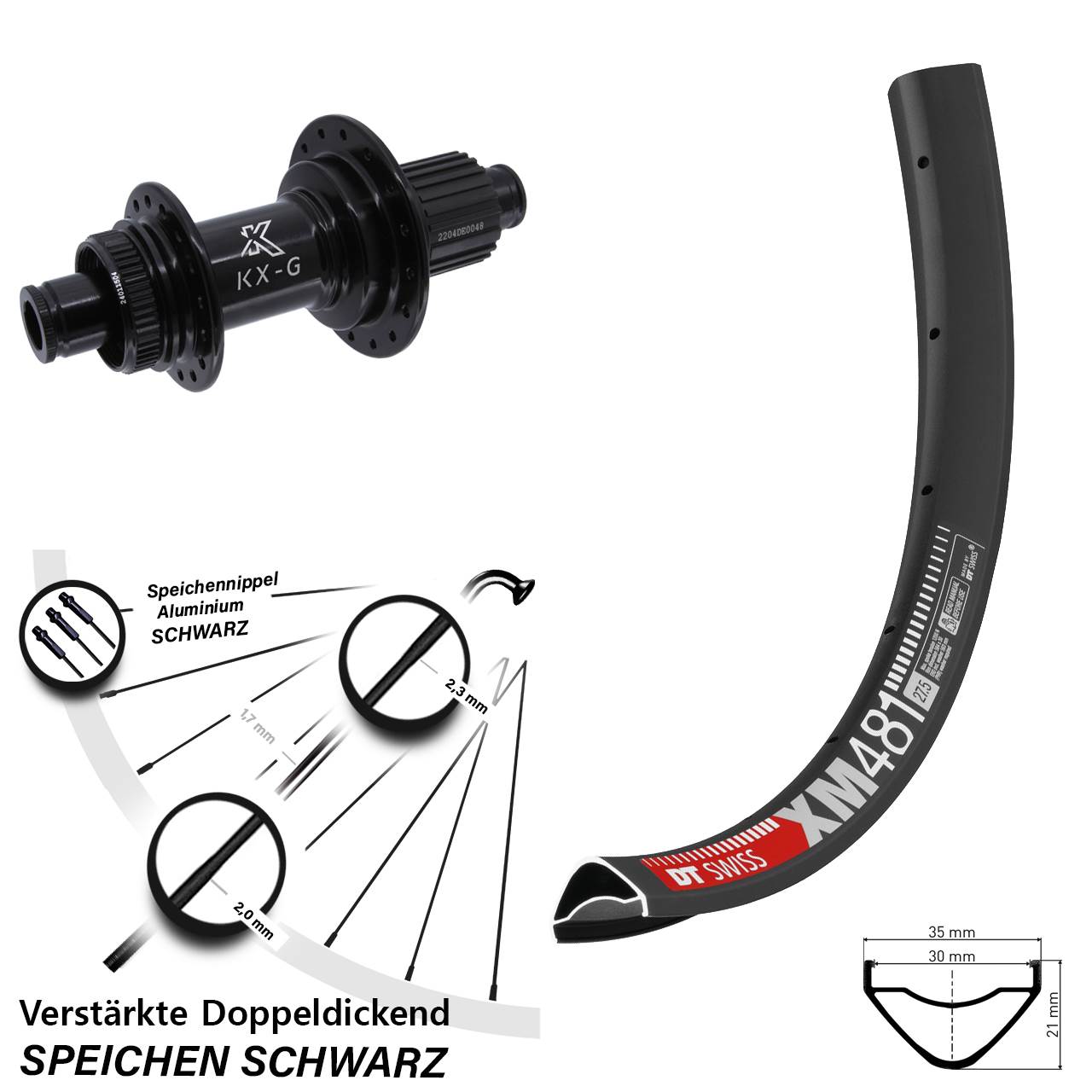 Centerlock Hinterrad 12x142 27,5 Zoll DT Swiss XM 481 KX-GS verstärkt Shimano Micro Spline
