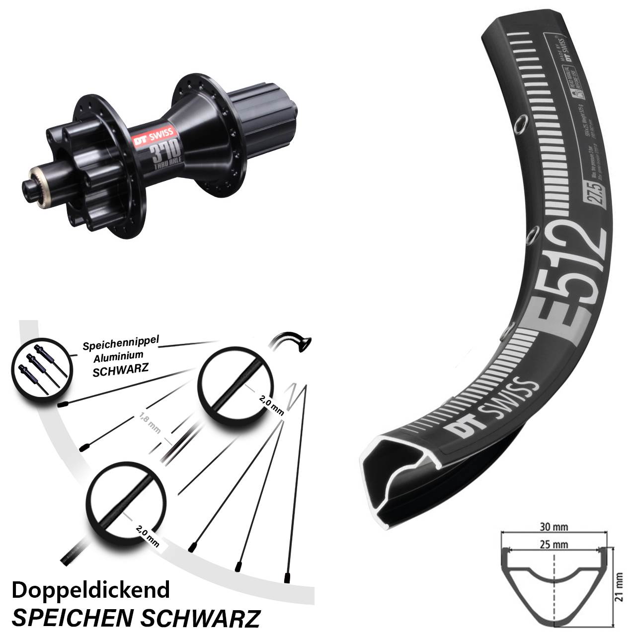 Disc Hinterrad QR 29 Zoll DT Swiss E512-370 Hybrid 8-11 fach