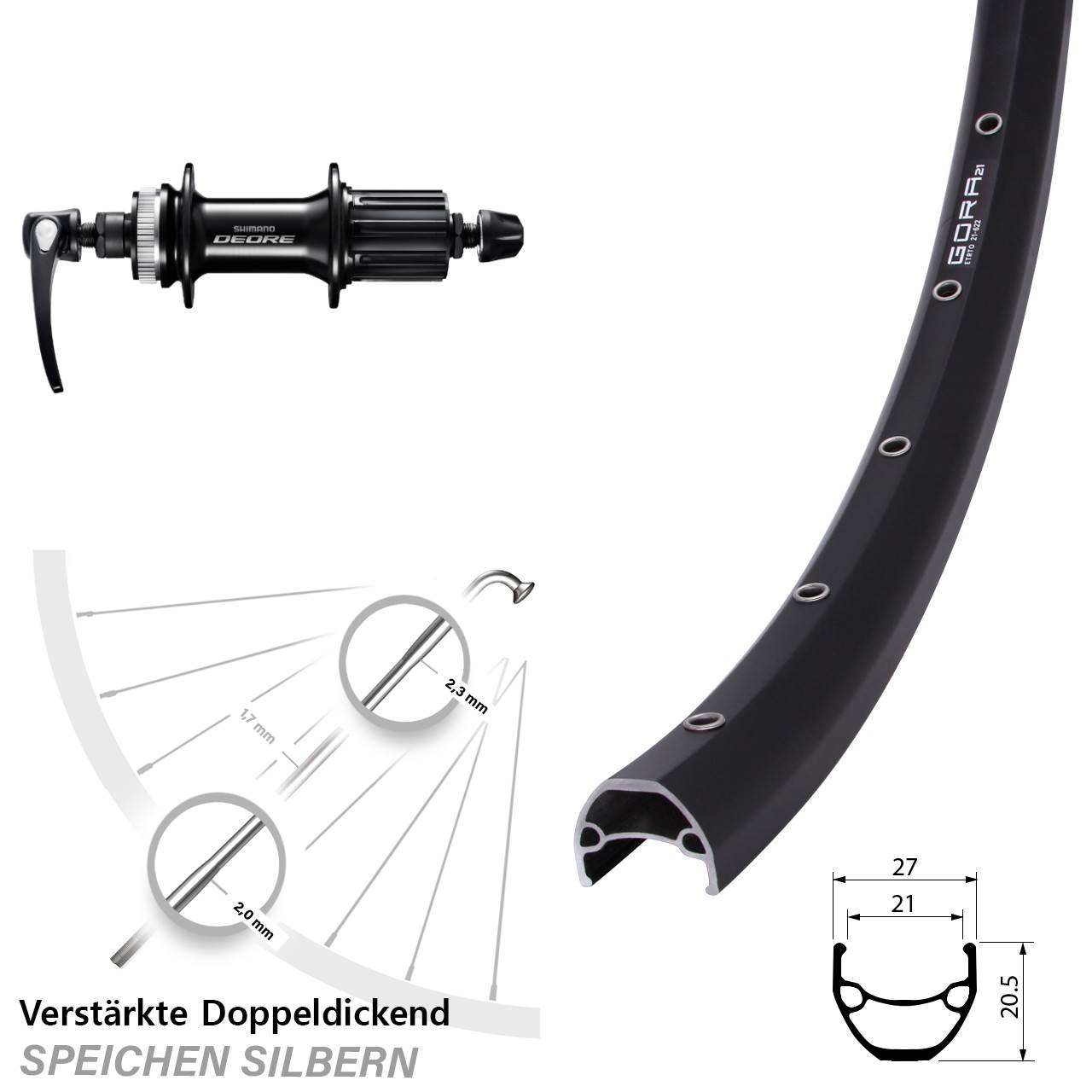 Disc Laufrad 29 Zoll Gora 21 Shimano Deore FH-M6000 8-11 fach für Schnellspanner