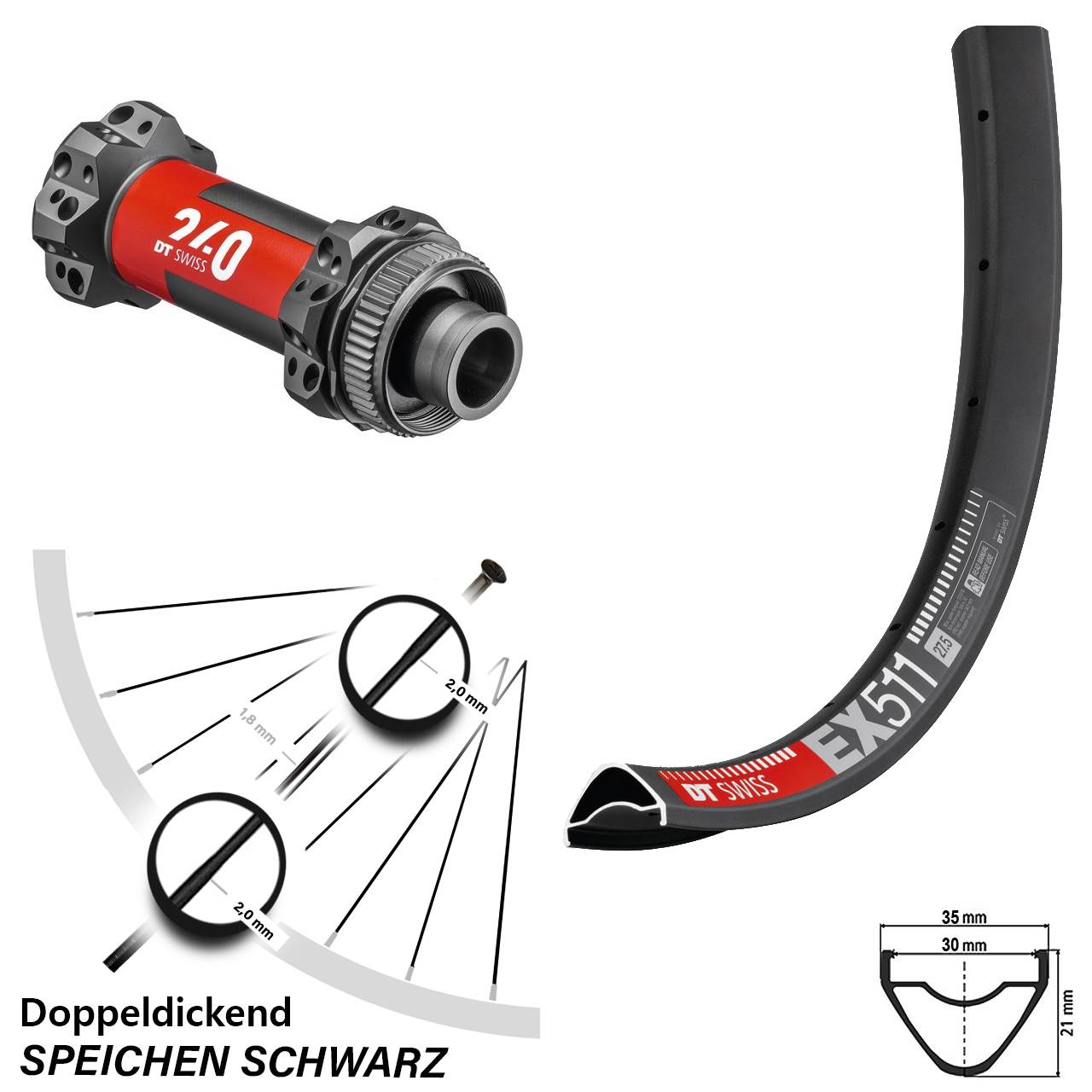 29 Zoll MTB Enduro Vorderrad Straightpull Centerlock Boost Nabe 240 DT Swiss EX 511