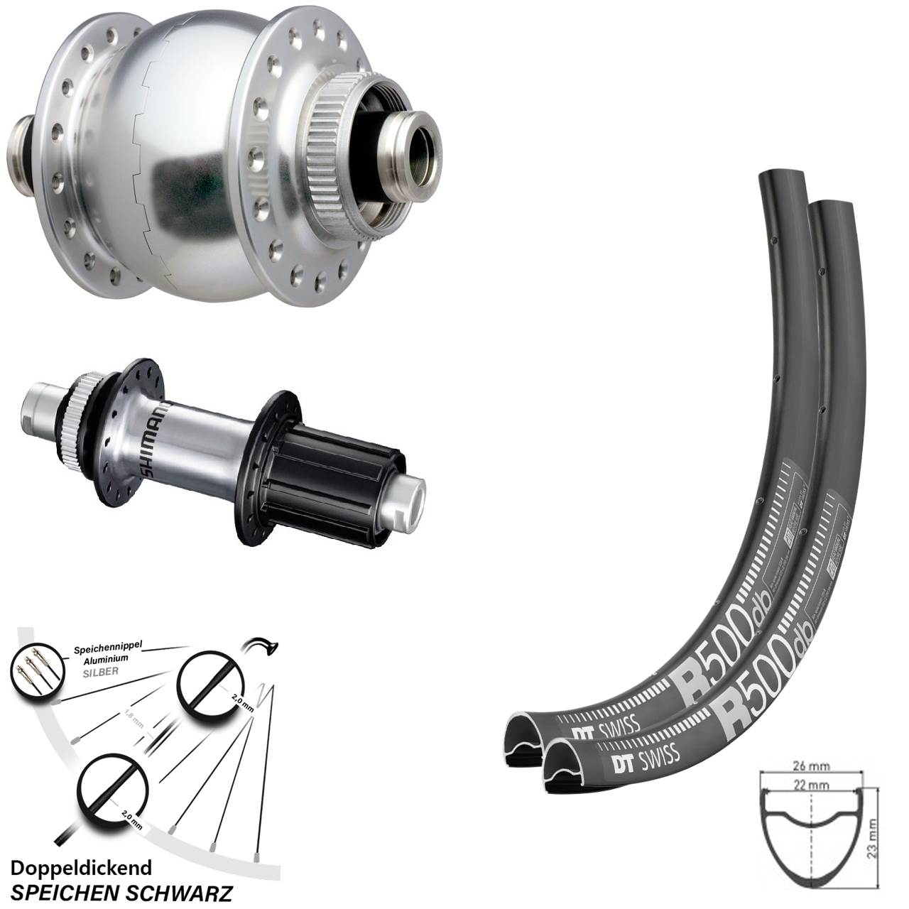 28 Zoll DT Swiss R500 SONdelux Shimano FH-RS770 Disc Laufrad-Satz 8-12 fach HG Steckachse