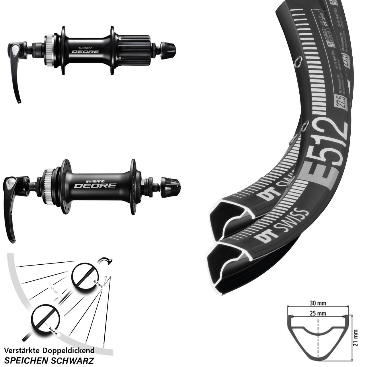 Centerlock Laufradsatz QR 29 Zoll DT Swiss E512 Shimano Deore 8-11 fach HG