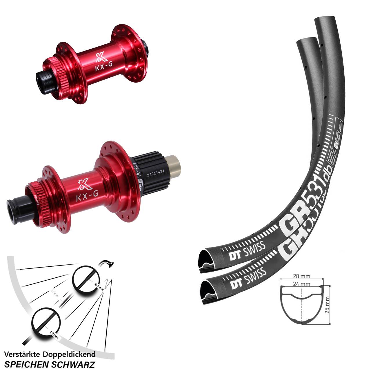 Laufradsatz Centerlock 28 Zoll DT Swiss GR 531 KX-G rot Micro Spline 15x100 12x142
