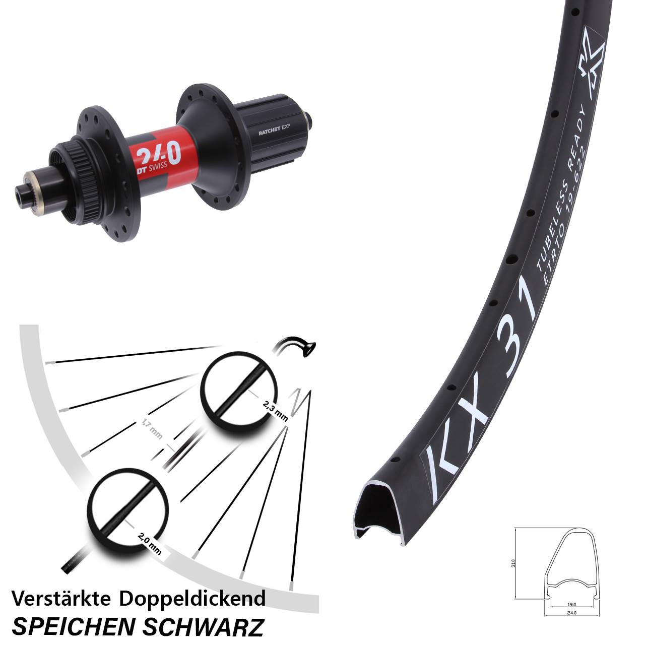 KX31 OS DT Swiss 240 28 Zoll Disc Hinterrad für Schnellspanner 11-12 fach