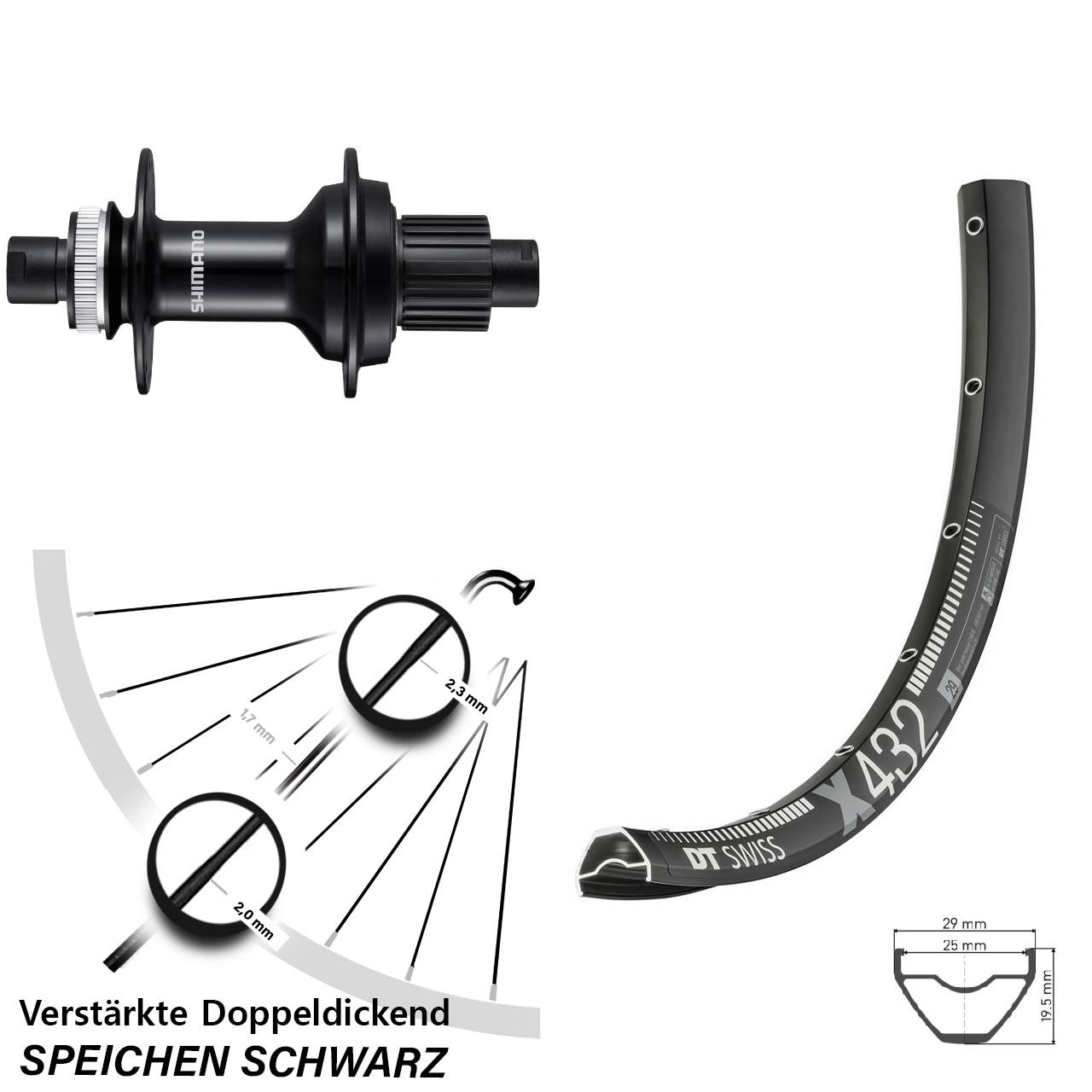 29 Zoll DT Swiss X 432 Shimano FH-MT510-B Centerlock Hinterrad 12x148 Micro Spline