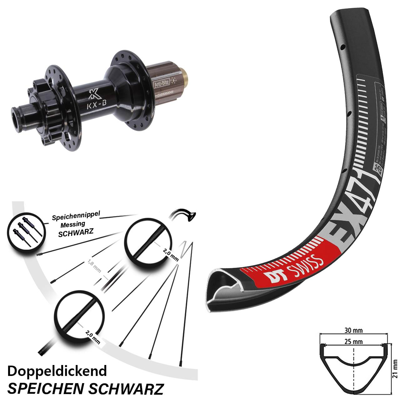 27,5 Zoll DT Swiss EX 471 Hinterrad KX-B 6-Loch 12x148