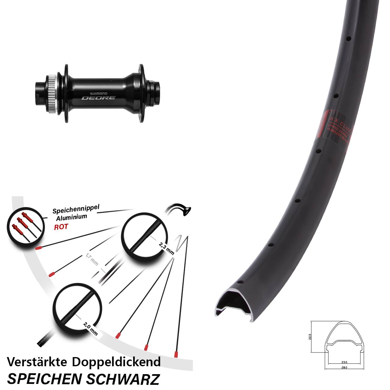 Boost Disc Vorderrad 15x110 28 Zoll KX Clue Shimano Deore