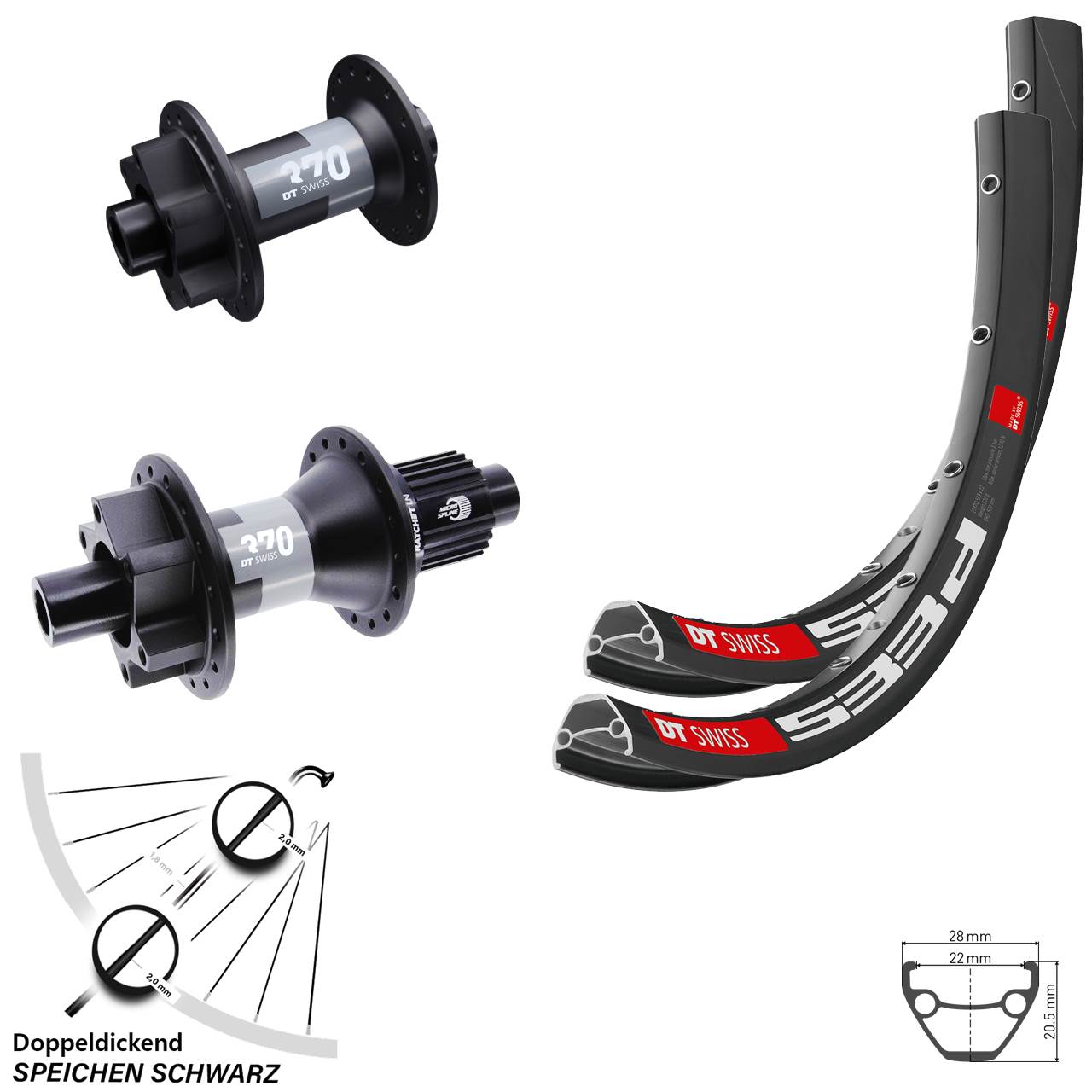 Laufradsatz 27,5 Zoll DT Swiss 533D Disc 6-Loch 15x100/12x142-370 Micro Spline