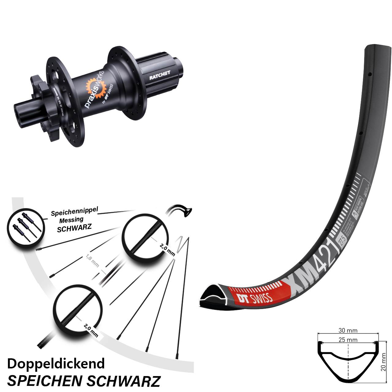29 Zoll Hinterrad 350 SL DT Swiss XM 421 Shimano 11-fach 6-Loch 142 mm