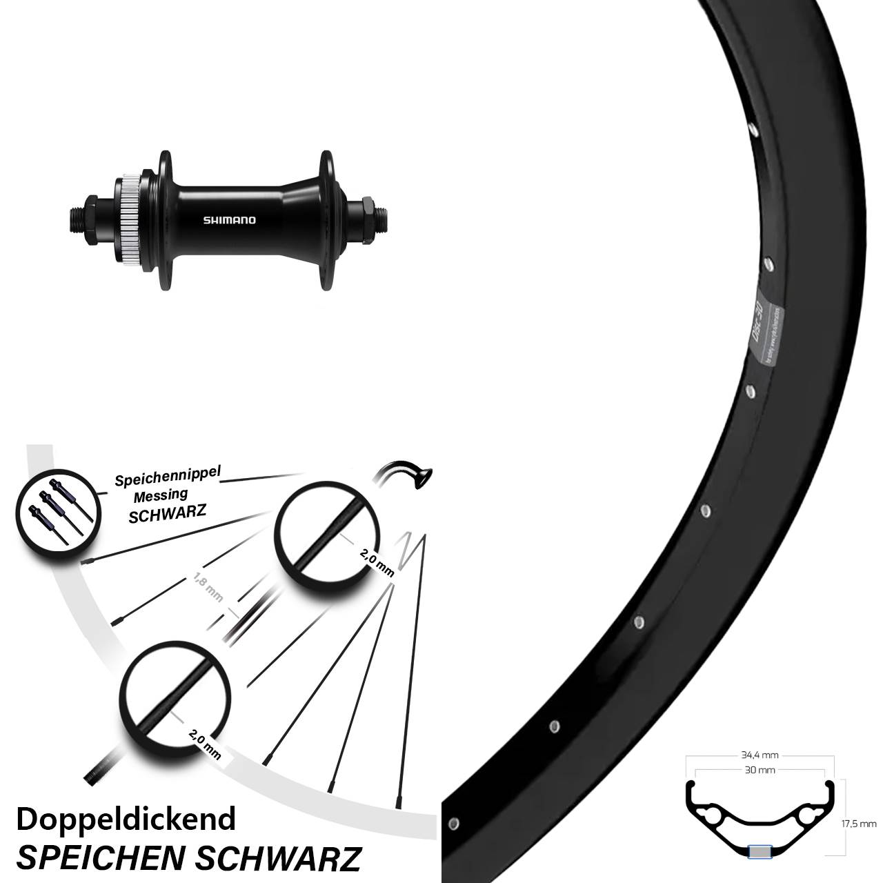 27,5 Zoll Ryde Disc 30 Shimano HB-QC400 Disc Laufrad QR