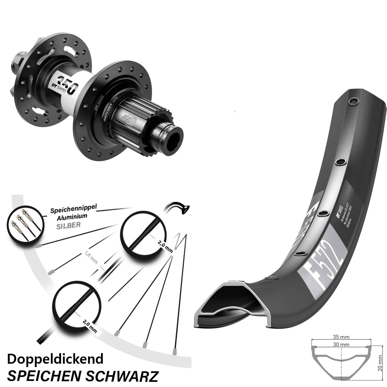 DT Swiss F572-350 DEG 72 650B Disc Laufrad 12x148 Micro Spline