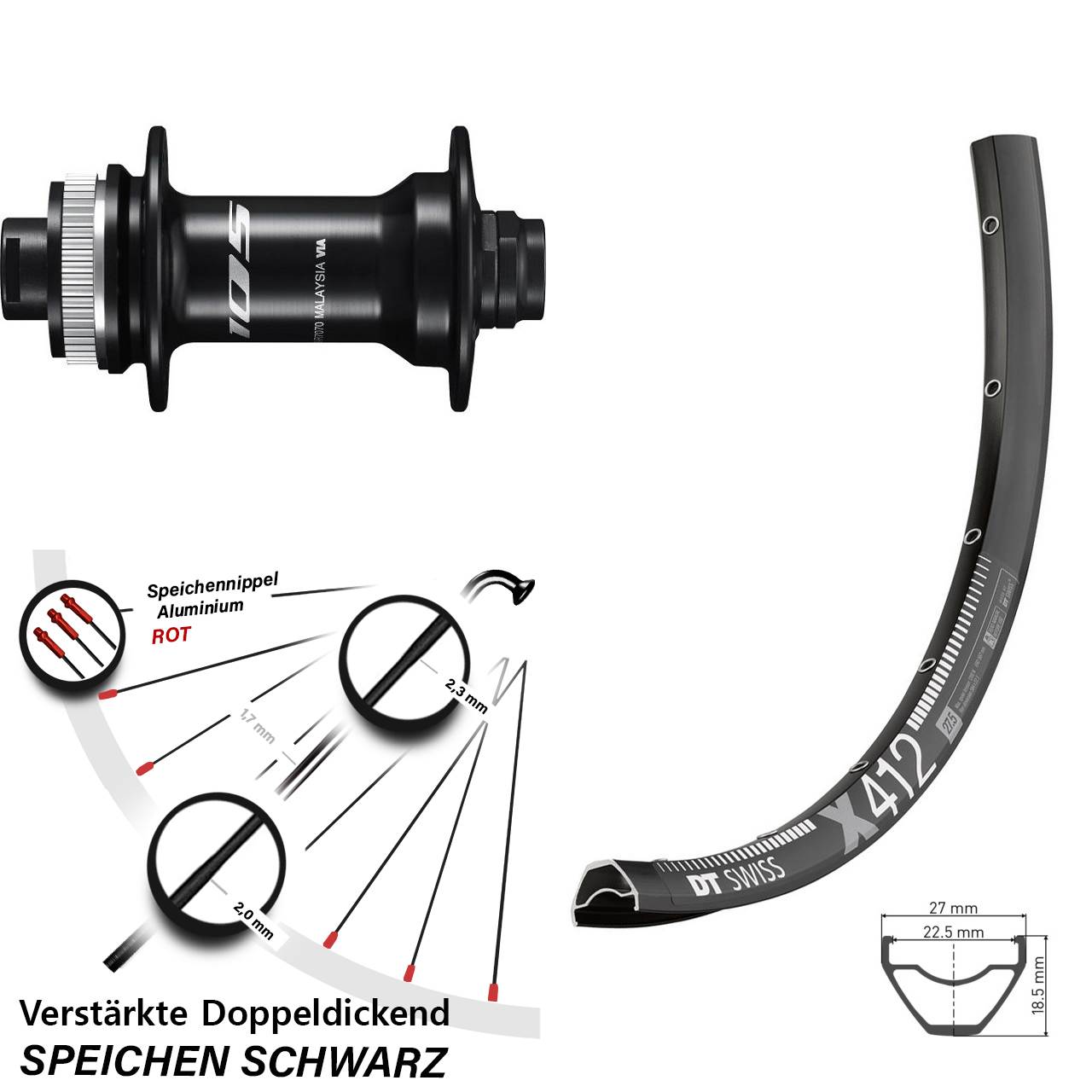 DT Swiss X 412 Shimano 105 29 Zoll Disc Vorderrad 12x100
