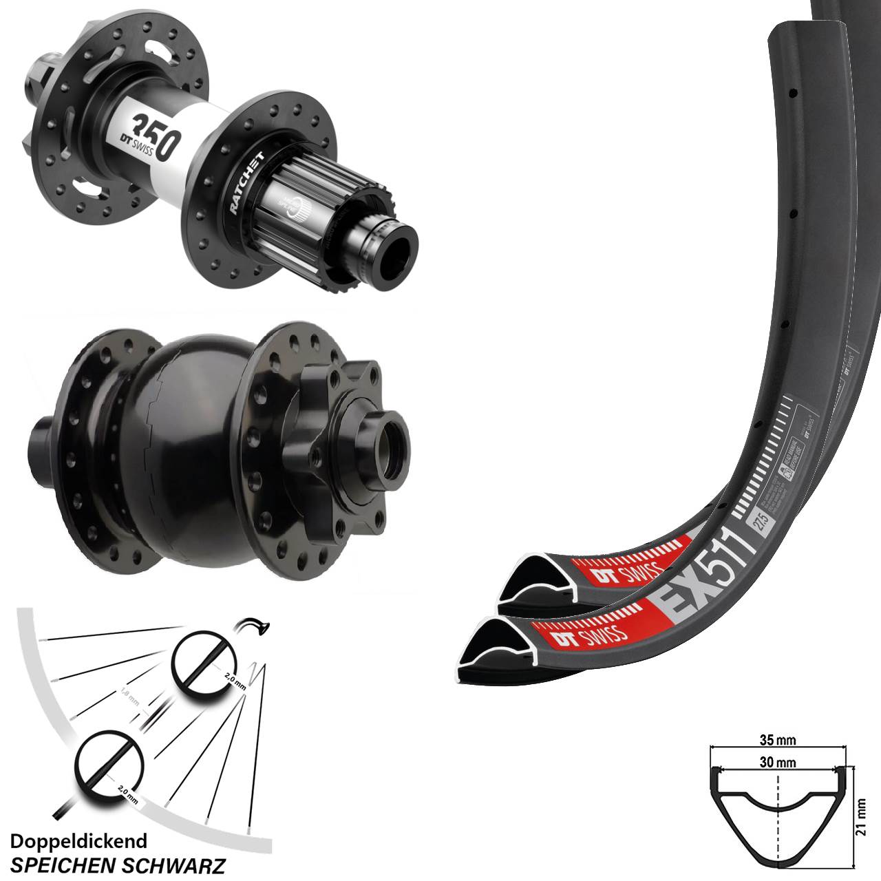 29 Zoll EX511 DT Swiss 350 Dynamo SON 28 Boost Laufradsatz Micro Spline