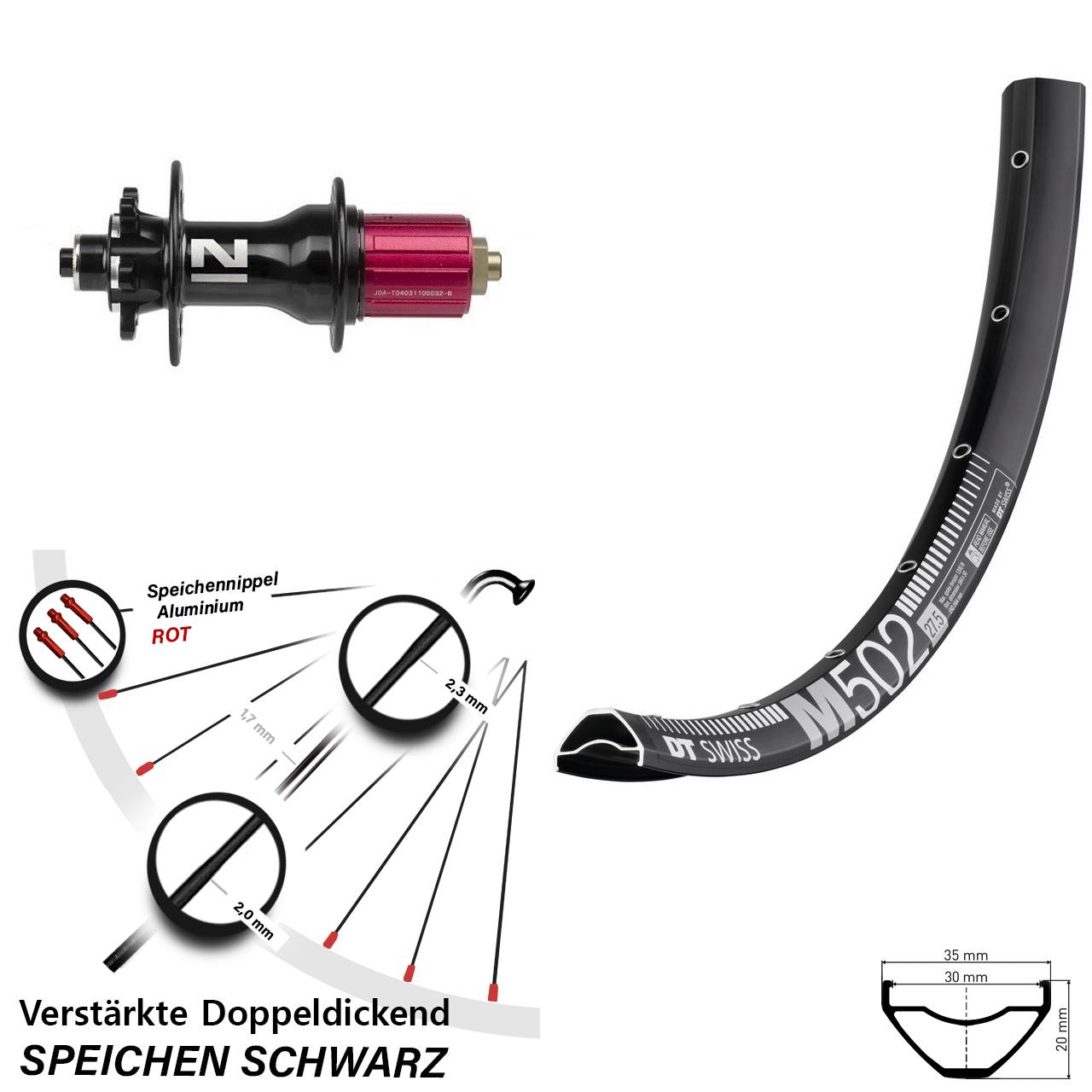 DT Swiss M502 Novatec Superlight 27,5 Zoll Hinterrad 6-Loch 8-12 fach HG
