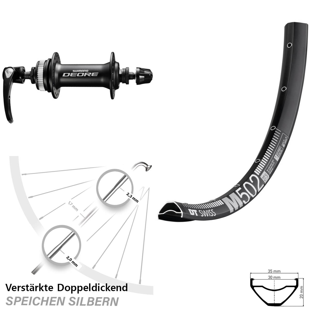 Disc Laufrad 29 Zoll DT Swiss M 502 Shimano Deore QR