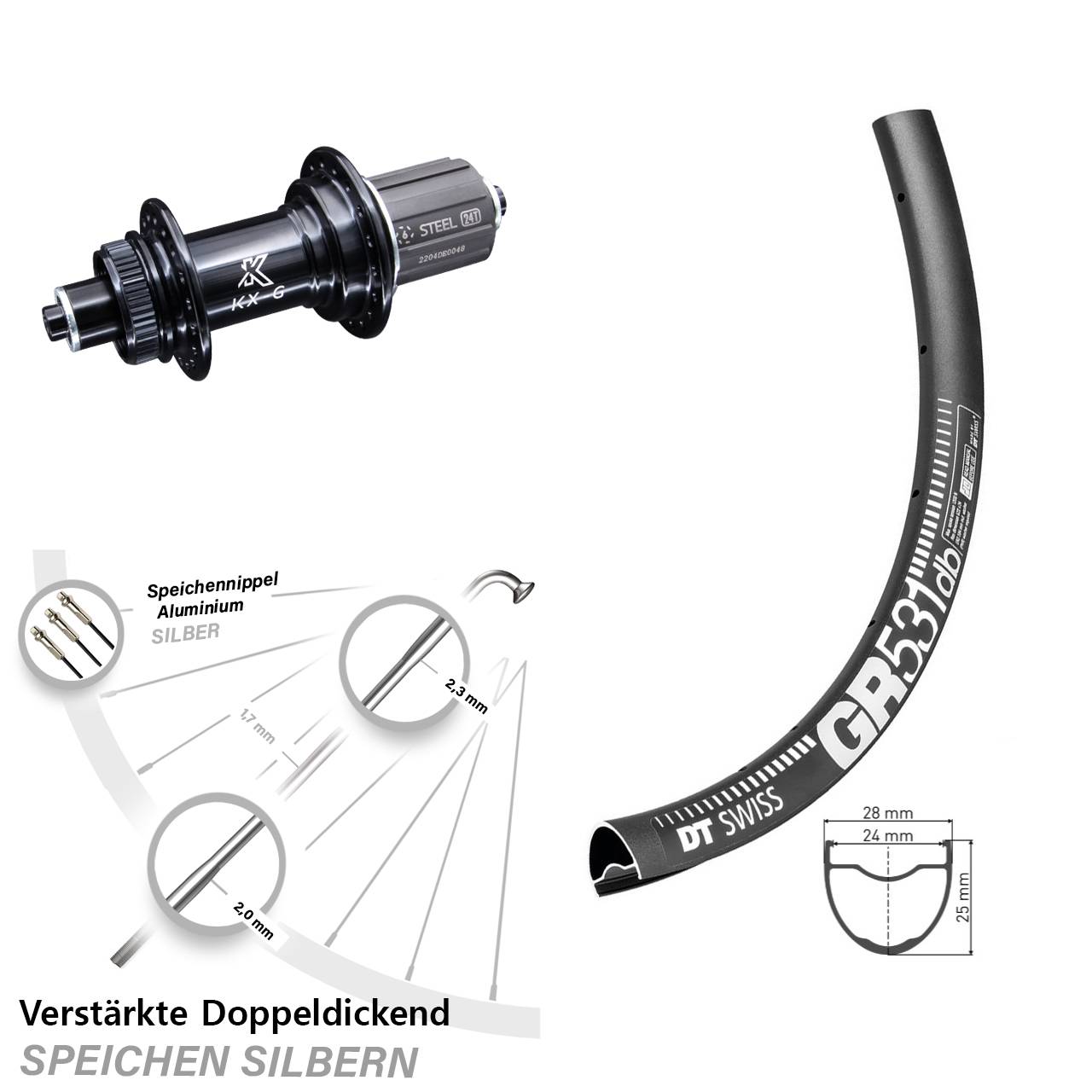 KX-GS 5x135 mm Centerlock DT Swiss GR 531 DB Gravel Hinteres Rad 28-29 Zoll 8-12 fach
