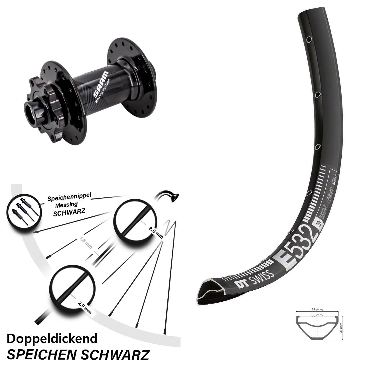 29 Zoll DT Swiss E 532 Sram 716 Vorderrad 6-Loch 15x110 Boost