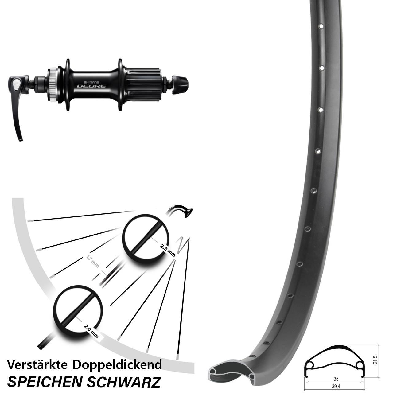 Ambrosio E35 Shimano Deore 27,5 Zoll Disc Hinterrad QR 8-11 fach HG
