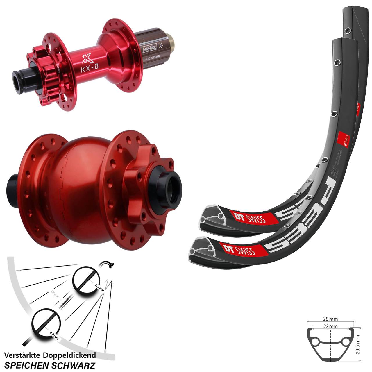 27,5 Zoll DT Swiss 533 D KX-B rot SON 28 Disc Laufradsatz 15x110 12x148 8-12 fach