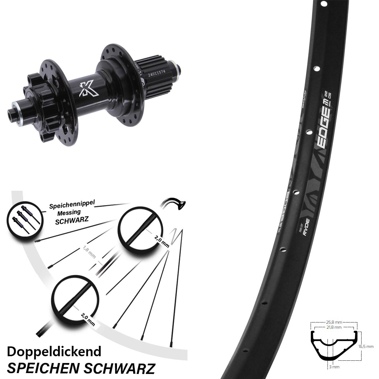 6-Loch Hinterrad 28-29 Zoll Ryde Edge M22 OS KX-M Micro Spline QR