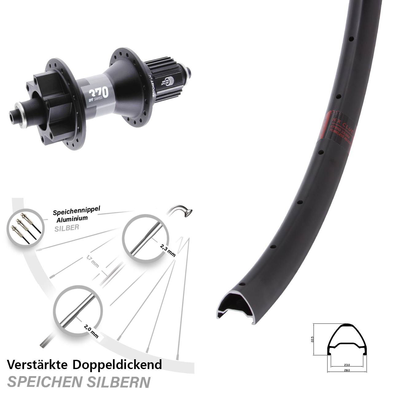 28 Zoll KX Clue DT Swiss 370 Disc Laufrad für Schnellspanner Micro Spline