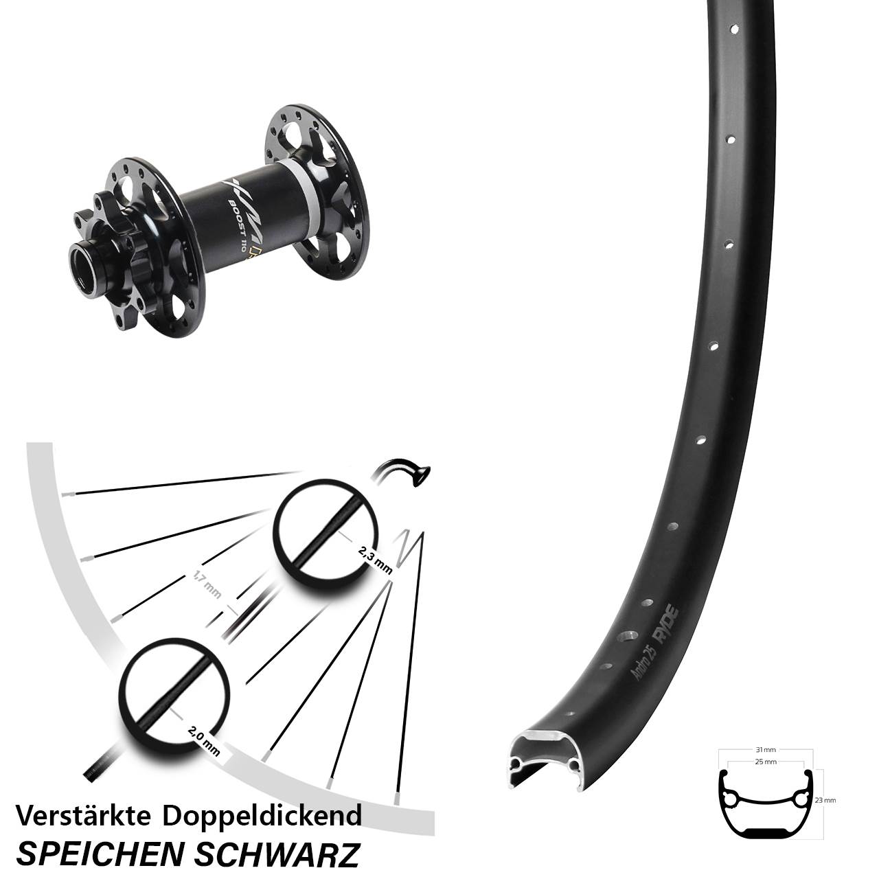 Ryde Andra 25 Miche XMH 550 28-29 Zoll Disc Laufrad 15x110 Boost