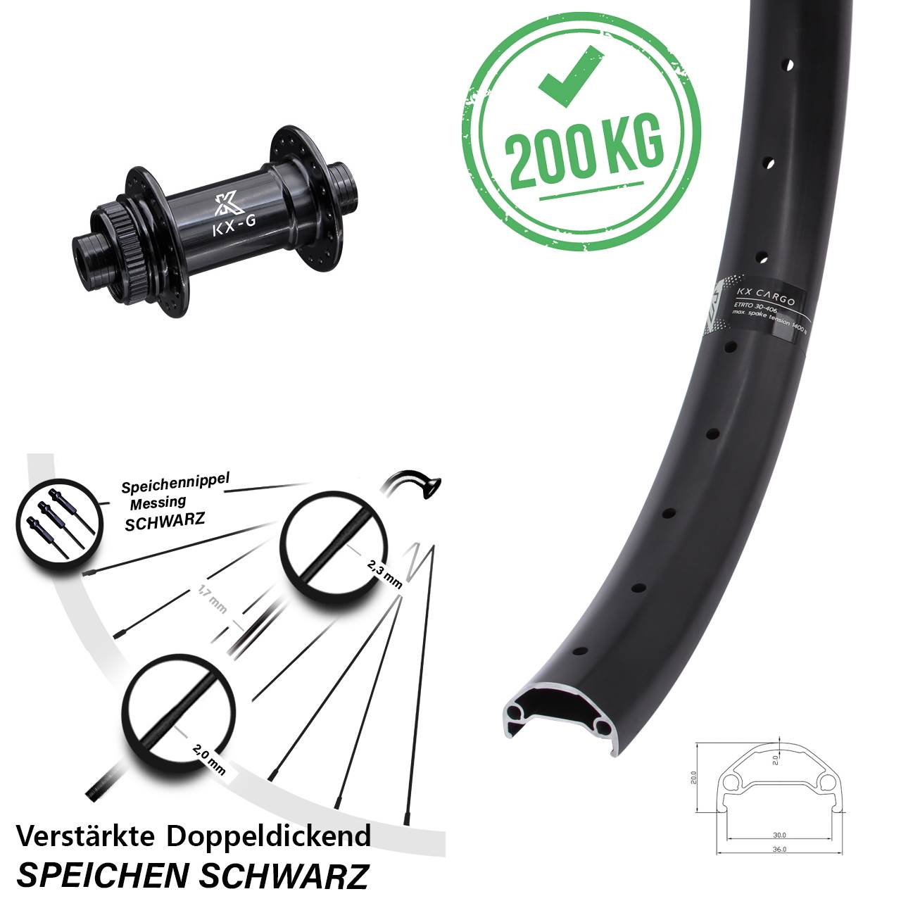 Centerlock Vorderrad 15x100 26 Zoll KX Cargo verstärkt