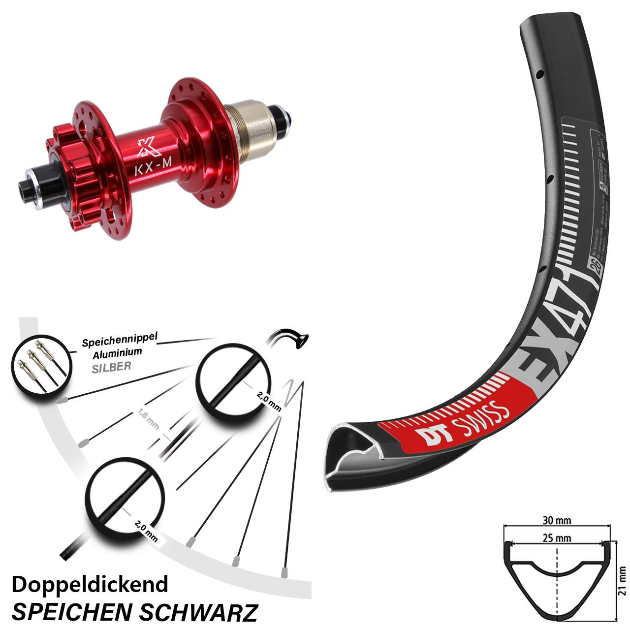 Disc Hinterrad für Schnellspanner 29 Zoll DT Swiss EX 471 KX-M rot XD