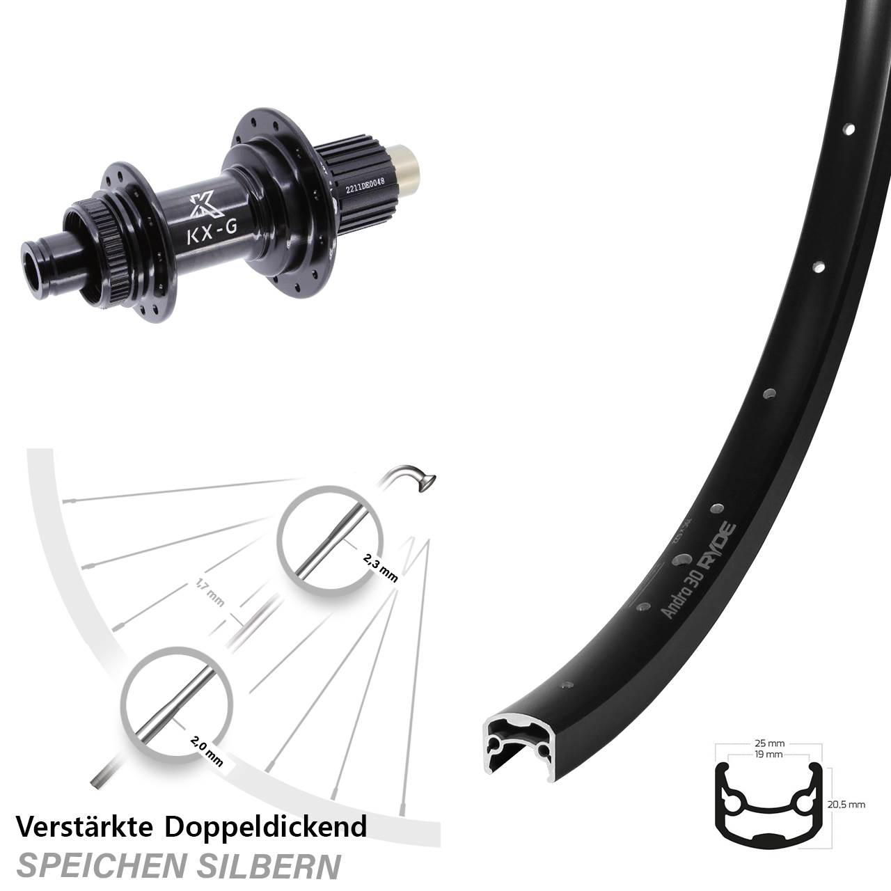 Ryde Andra 30 KX-G Steckachse 28 Zoll Hinterrad Centerlock 12x142 Shimano Micro Spline