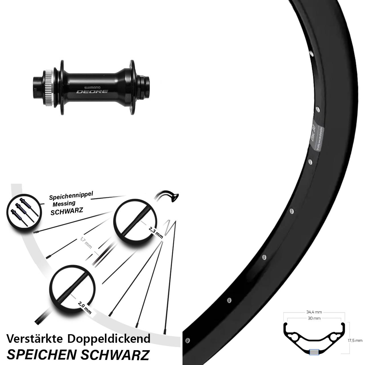 27,5 Zoll Ryde Disc 30 Shimano HB-M6010-B Vorderrad Centerlock 15x110 Boost