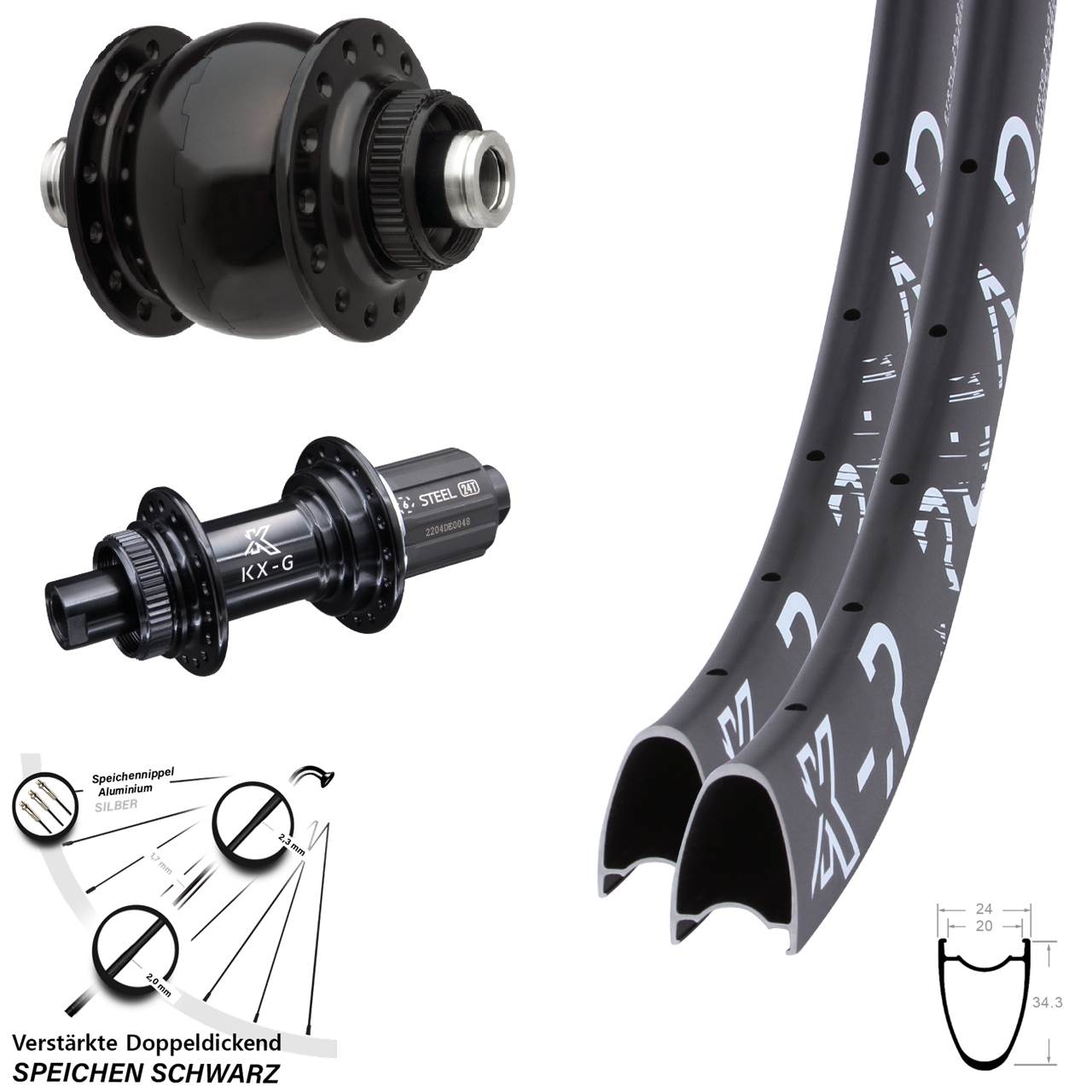 KX-GSR Road verstärkt SON 28 Zoll Disc Laufrad-Satz 12x100/142 8-12 fach