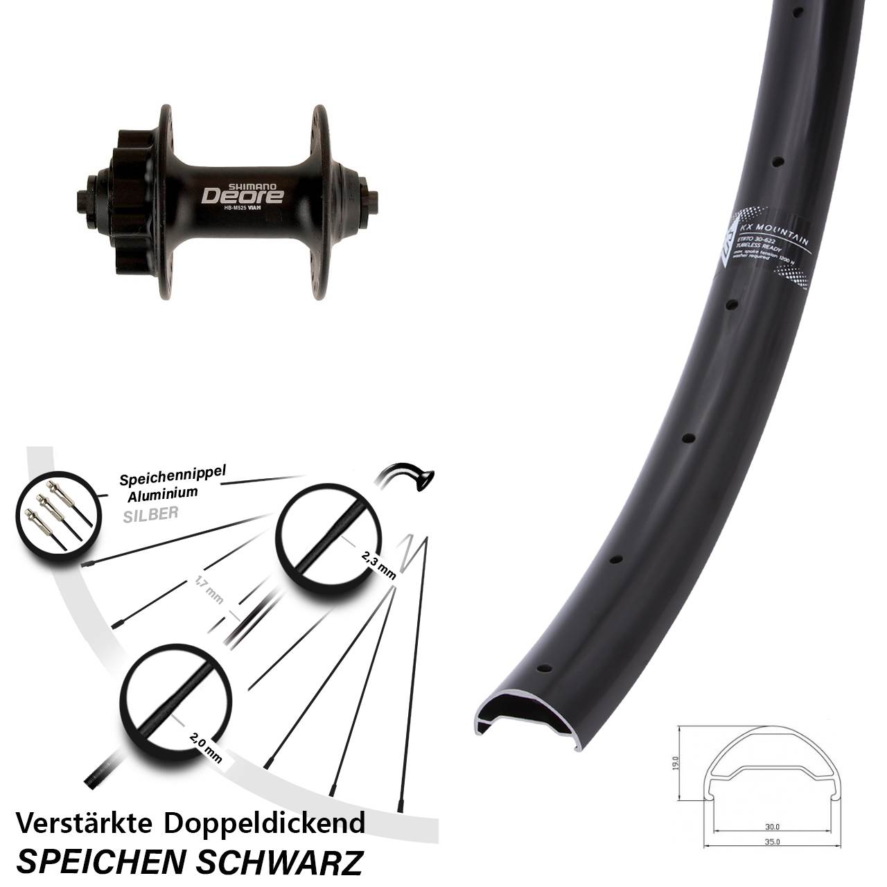 Disc Vorderrad QR 29 Zoll KX Mountain Shimano Deore HB-M525