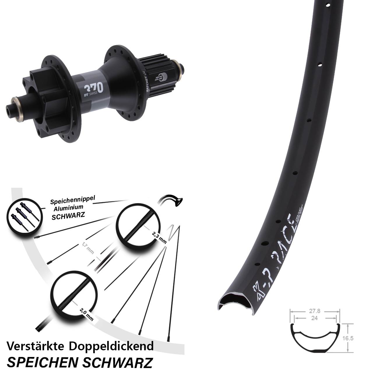 KX-R Race DT Swiss 370 28-29 Zoll Disc Laufrad QR Boost Micro Spline