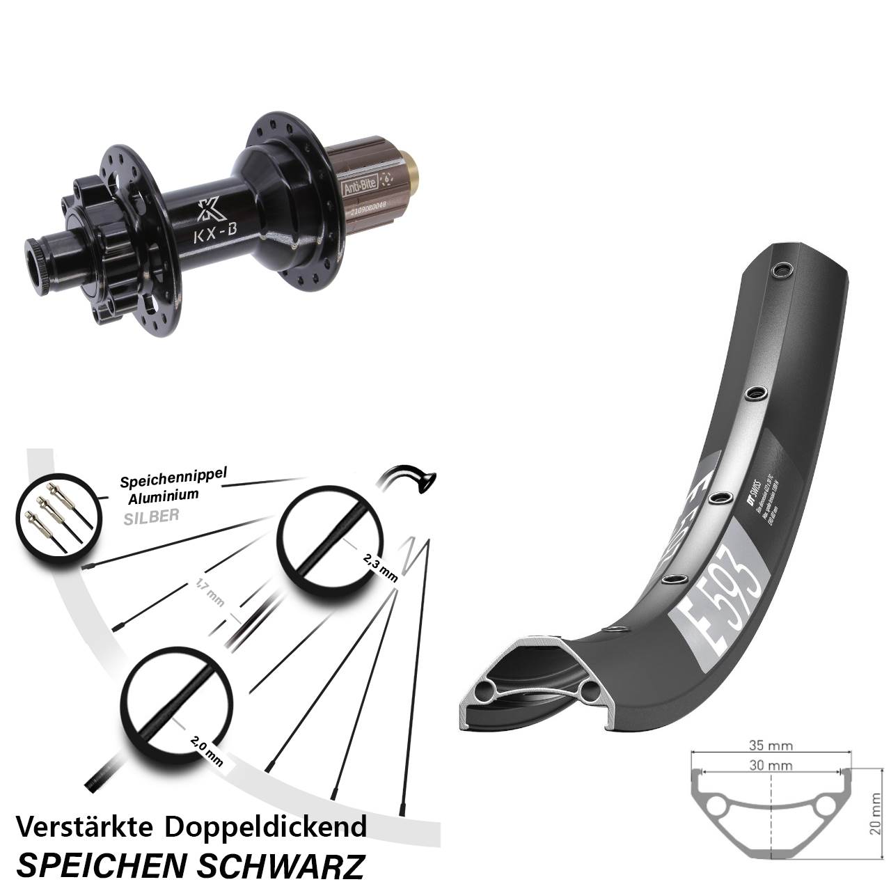 Hinterrad 6-Loch 27,5 Zoll DT Swiss E 593 KX-B 8-11 fach HG 12x148