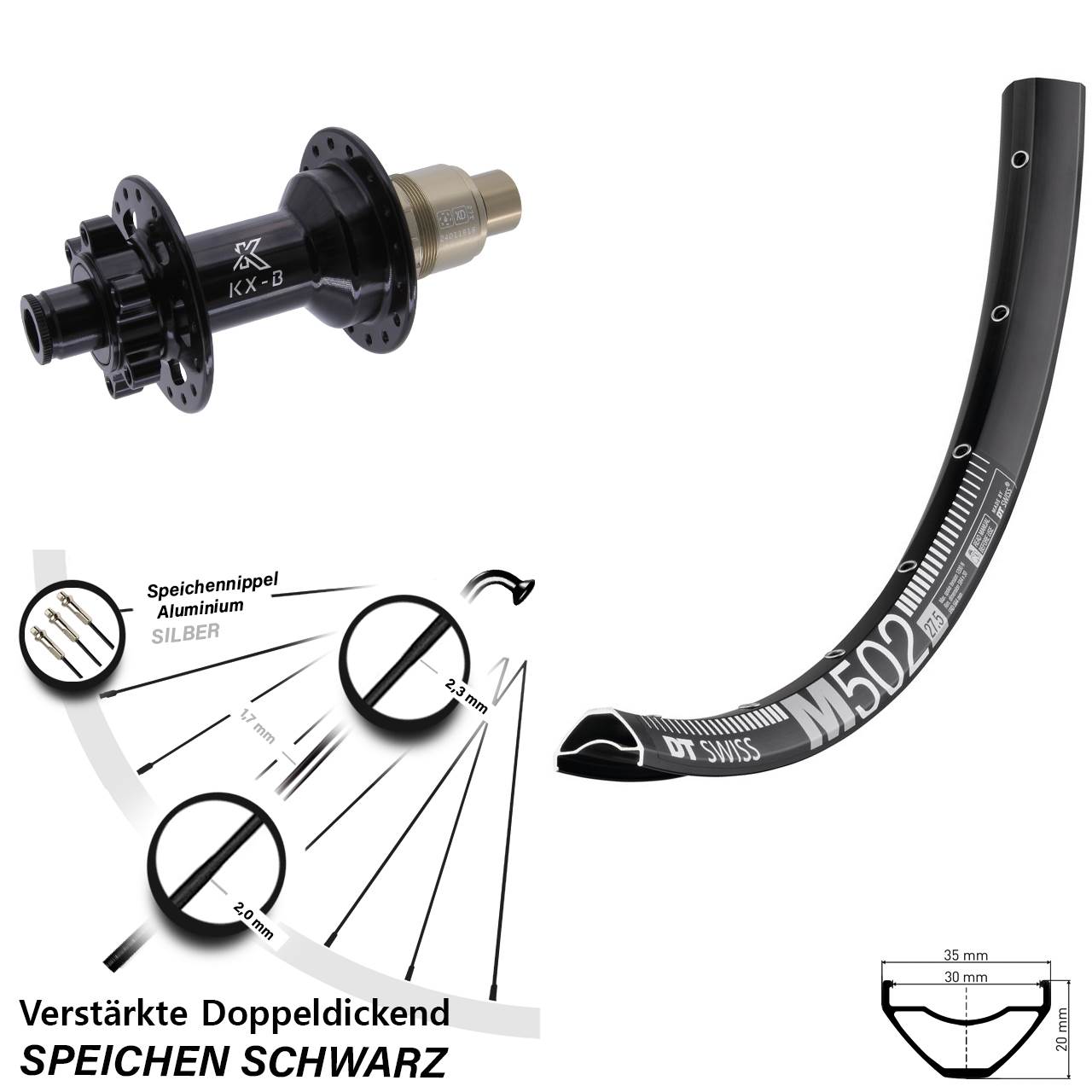 Boost Disc Hinterrad 12x148 27,5 Zoll DT Swiss M502 KX-B SRAM XD