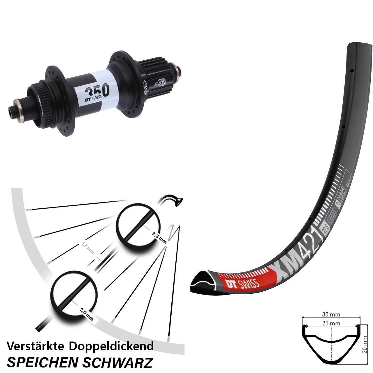 Disc 29 Zoll Laufrad QR DT Swiss XM 421-350 Micro Spline