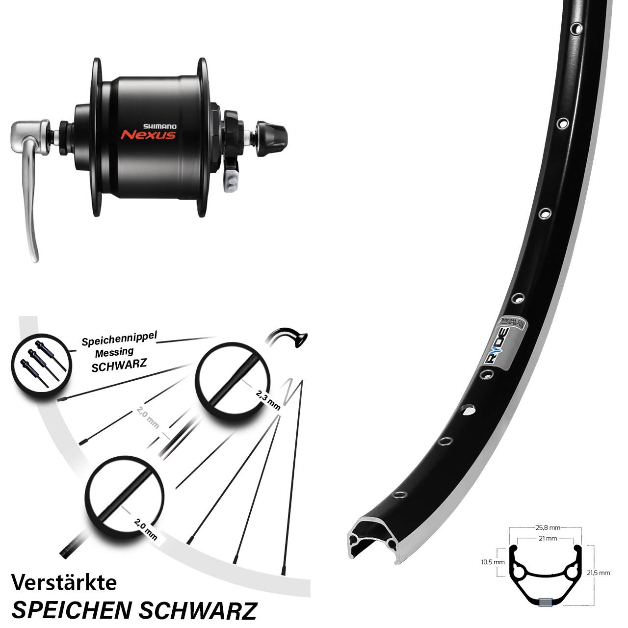 Nabendynamolaufrad QR 28 Zoll Ryde ZAC 421 Shimano DH-C3000