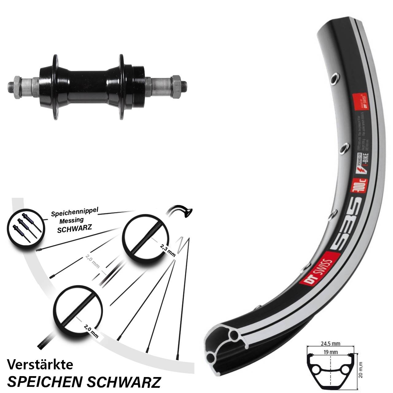 26 Zoll DT Swiss 535 Formula Hinterrad QR für Schraubkranz