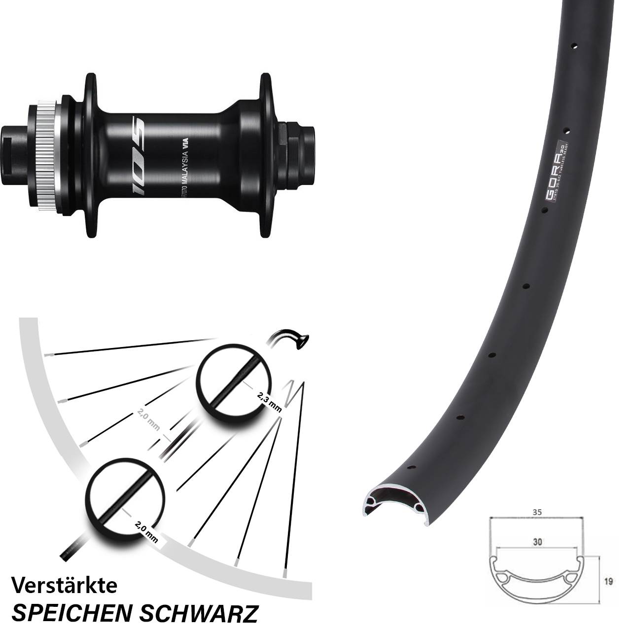 26 Zoll Gora 30 Shimano HB-R7070 Centerlock Vorderrad 12x100