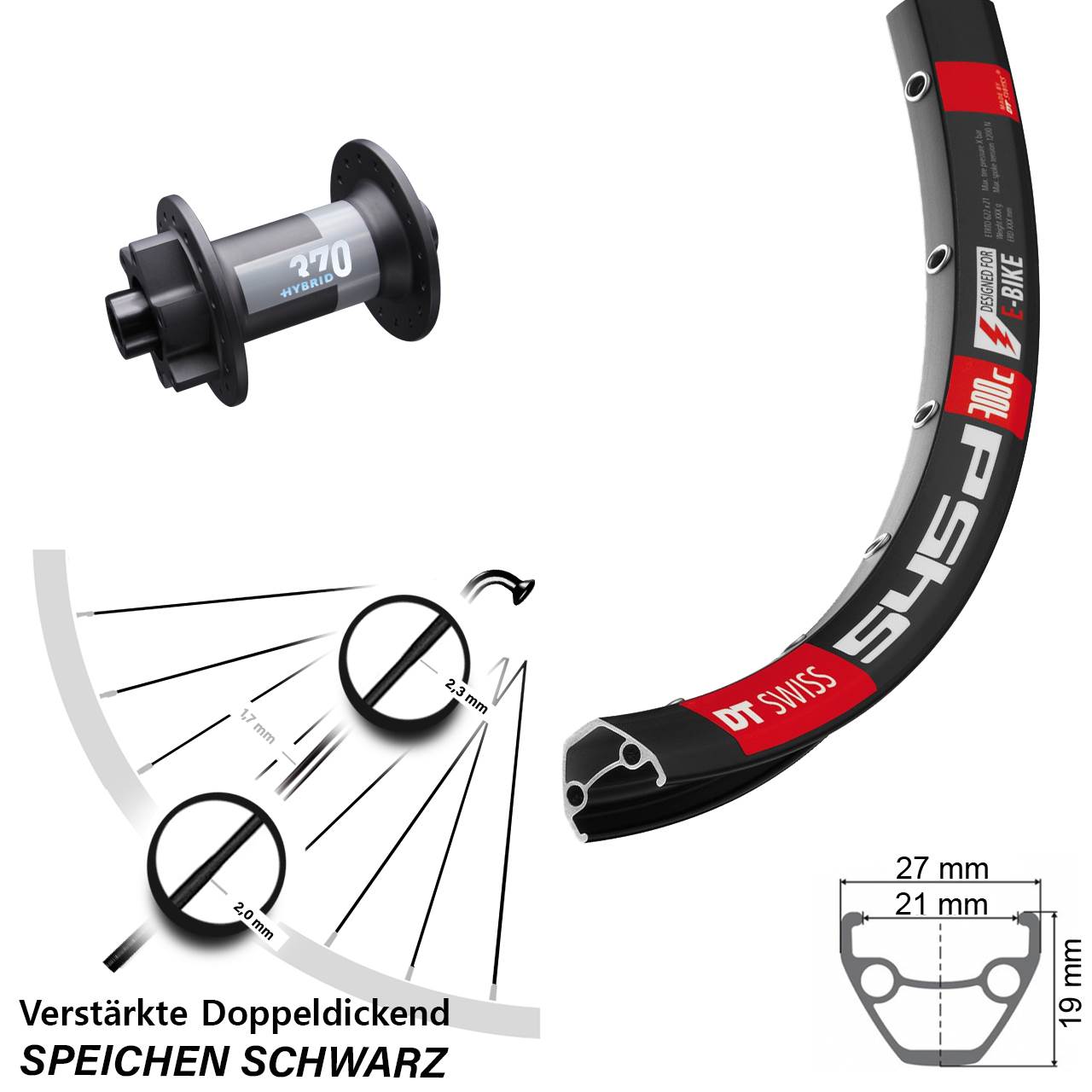 26 Zoll DT Swiss verstärkt 545d Hybrid 370 Disc Laufrad 15x110 Boost