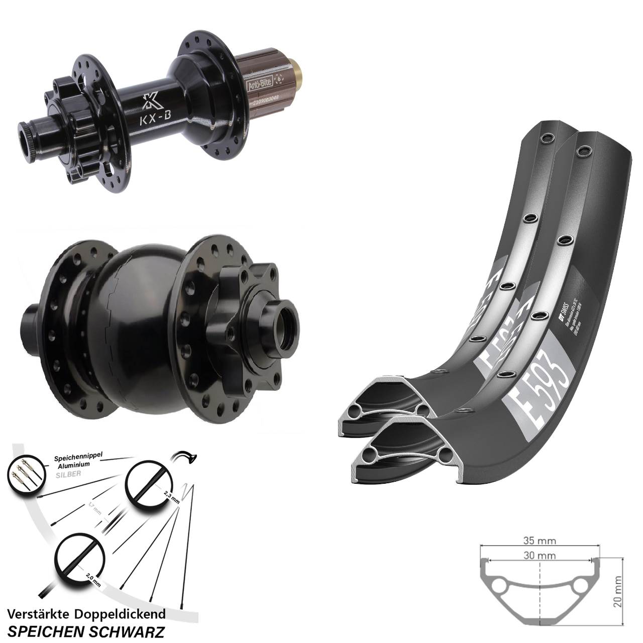 Boost Laufradsatz 6-Loch 15x110 12x148 27,5 Zoll DT Swiss E593 KX-B SON 28 8-11 fach