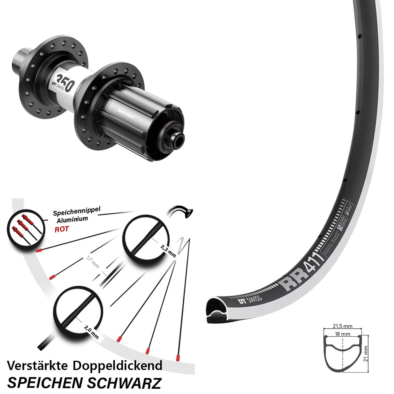 Hinterrad Schnellspanner 28 Zoll DT Swiss RR411 OS-350 11-12 fach HG