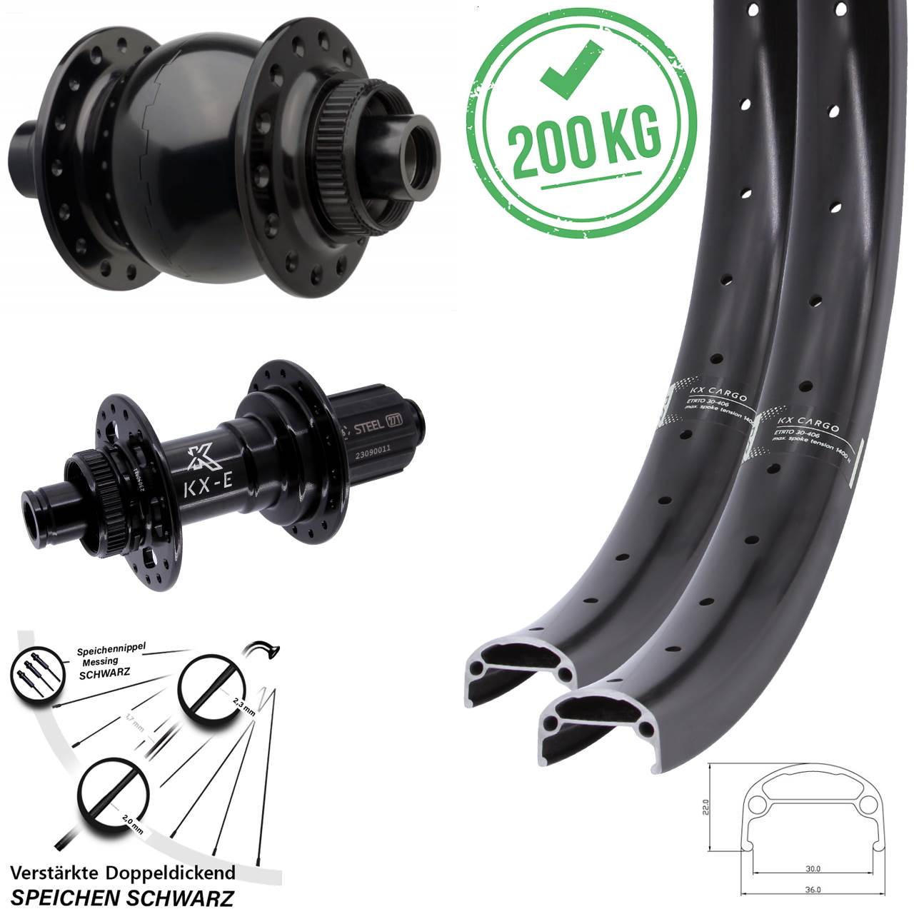 Centerlock Laufradsatz 15x110 12x148 20/26 Zoll KX-E Cargo Heavy Duty SON 28 8-12 fach