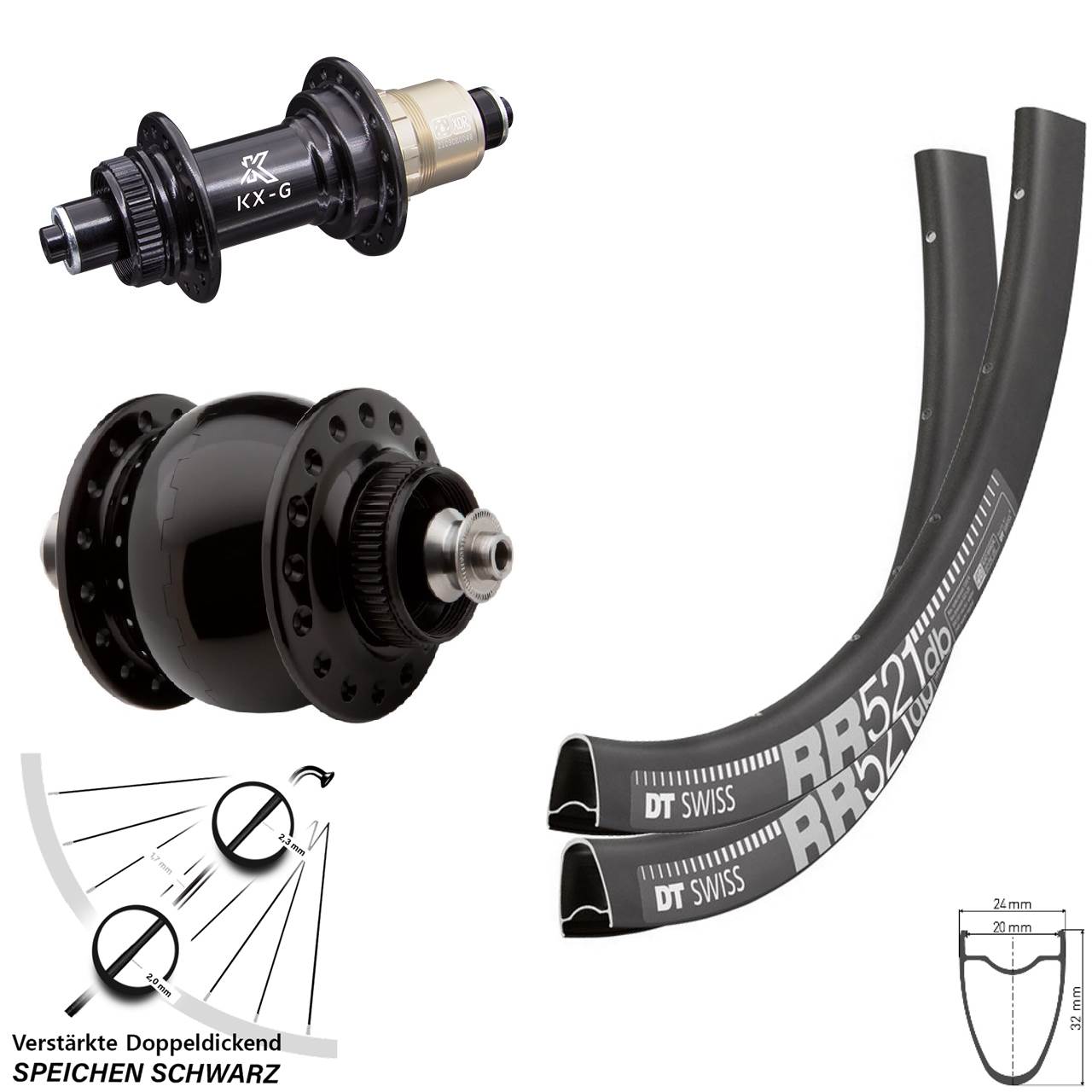 DT Swiss RR 521 KX-G SONdelux 28 Zoll Disc Laufradsatz QR XDR 11-12 fach