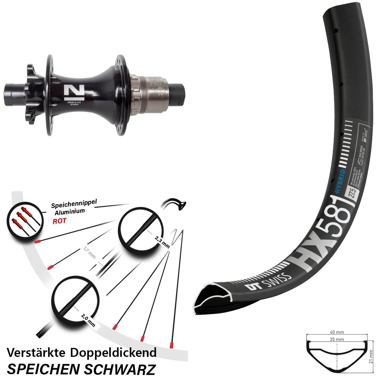 27,5 Zoll DT Swiss HX581 Novatec D462SB Hinterrad 6-Loch 12x148 XD